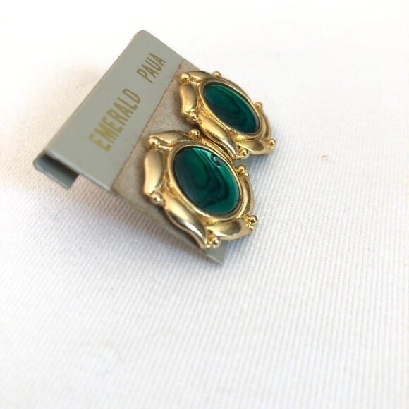 Emerald Paua Shell Round Pierced Stud Earrings NOC - Picture 2 of 5